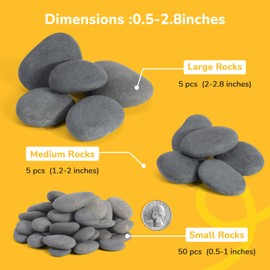 Simetufy 60 Pcs Rocks for Painting, 50Pcs 0.5-1'' & 5pcs 1.2-2'' & 5pcs 2-2.8'', Natura Painting Rocks, Flat Smooth Rocks to Paint, Arts, Crafts, Kindness Rocks, Garden Decorative