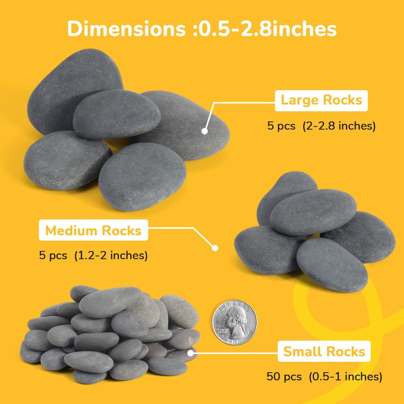 Simetufy 60 Pcs Rocks for Painting, 50Pcs 0.5-1'' & 5pcs