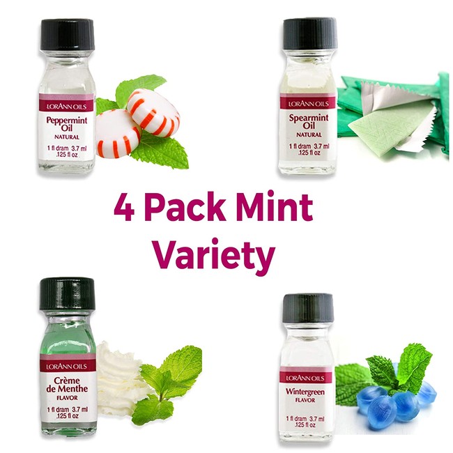 LorAnn Super Strength Mint Variety pack, 1 dram (.0125 fl oz - 3.7ml) bottles - 4 pack