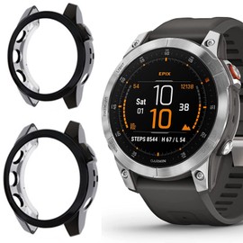Compatible for Garmin epix Gen 2 Case, Lamshaw TPU Silicone Slim Plated Case Shock-Proof Cover All-Around Protective Bumper Shell Compatible for Garmin epix Gen 2 (Plating case-Black+Black)