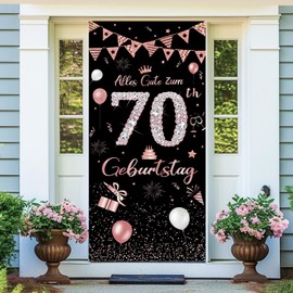 Decoration 70th Birthday Banner Man Woman, 70th Birthday Decoration, Happy Birthday Banner 70th Birthday, Long Size Rose Gold 70th Birthday Party Decoration for Women and Men, 185 × 90 cm