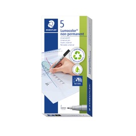 Staedtler Lumocolor 316-9X Non-Permanent Water Soluble Ink Suitable for Almost All Surfaces Line Width F 0.6 mm Refillable Long Life 5 Black Pens