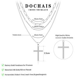 Dochais Gold Cross Necklace Set with CZ Stackable Layered Necklaces 14K Gold Plated & Silver Mariner Chain & Cross Pendant Unisex Simple Jewelry Gift for Women Men Set D