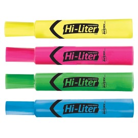 Avery Hi-Liter Desk-Style Highlighters, Chisel Tip, Non-Toxic, Fluorescent Assorted Colours (Pink, Green, Blue, Yellow), Pack of 4 Markers (83564)