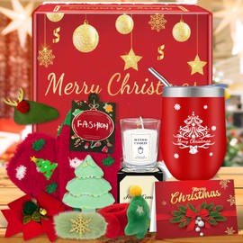 MYKILOS Christmas Gifts for Women, 2024 Christmas Gift Ideas, Christmas Gift Basket for Women, Mom, Sister, Wife, Teacher, Coworker, Xmas Gift for Women with Stocking, 12 Oz Christmas Tumbler, Candle