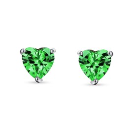 1Ct Green Cubic Zirconia Heart Shaped AAA CZ Solitaire Stud Earrings For Women Simulated Emerald .925 Sterling Silver 7MM
