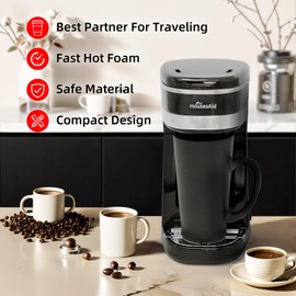 coffee machine,Single Serve Coffee Maker,One Cup Coffee Maker with Reusable Filter&One-touch Control Button,Portable Brewer for Camping,Travel & Home,Easy To Clean& Store,15oz/450ml,Grayish Black