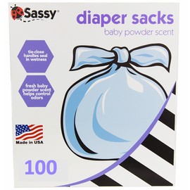 Sassy 100 Count Disposable Diaper Sacks, Powder Scented, 4-25 Sacks per Roll, Easy-to-Tie, Diaper Disposal or Pet Waste Bags