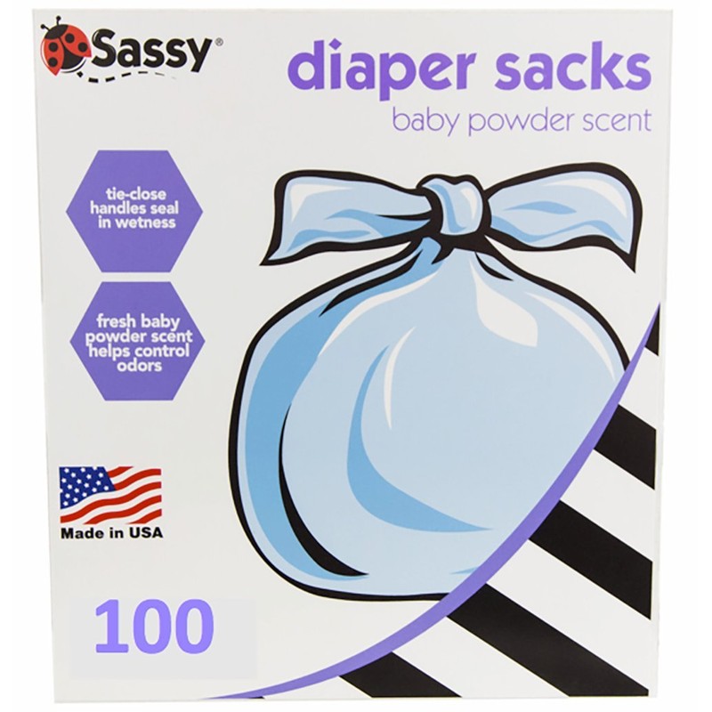 Sassy 100 Count Disposable Diaper Sacks, Powder Scented, 4-25 Sacks