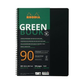 RHODIA 119912C - 100% Recycled and Recyclable Greenbook Notebook - Black - A4+ - Small Squares - 160 pages 4 Hole Punched - 90g Fsc® Recycled Clairefontaine Paper - Polypro Cover