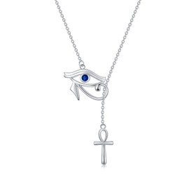 PELOVNY Christmas Gifts Ankh Cross Necklace 925 Sterling Silver Eye of Horus Necklace Evil Eye Pendant Necklace Jewelry Gift for Women Men