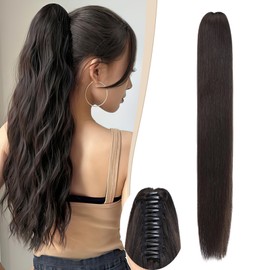 SEGOHAIR Human Hair Ponytail Extension with Claw Clip, Natural Look, Soft & Straight, 14"-22", More Colors Options for Women, Ideal for Dates, Weddings, Parties, Gifts - 14" 105g Natural black