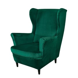 OBCREAT Wingback Chair Covers,2 Piece Stretch Velvet Wingback Chair Slipcover Soft Wing Chair Sofa Covers with Elastic Bottom,Armchair Couch Cover Furniture Protector for Living Room (Green)