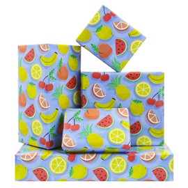 Watermelon Cherries Lemon Orange Slices Citrus Banana Pineapple Fruit Wrapping Paper-(28"x20" Per Sheet, 4-Sheets, 1-Designs: 15 sq. ft. ttl), for Kids Birthday Summer Wedding Baby Showers Holiday Party Decorations