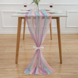 AOKSUNONA Rainbow Polyester Table Runner, 27x118 Inch, Rustic Pattern, Perfect for Weddings, Parties & Decorations