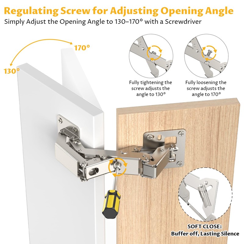 Chibery 4 Pack 170 Degree Soft Close Cabinet Hinges, Slow