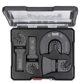 kwb Multitool Accessories in 4-Piece Set, CV Dive 28 mm, Bi-Metal Plunge Saw Blade Diameter 22 mm, HCS Saw Blade Diameter 87 mm Including Scraper Hard, 52 mm Wide