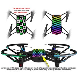 Skin Decal Wrap 2 Pack for DJI Ryze Tello Drone Hearts and Stars Green Drone NOT Included
