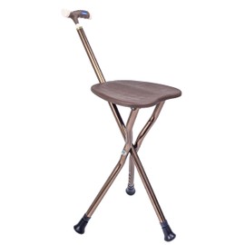 UNLICON Brown Folding Cane Stool with Seat, Lightweight Adjustable Height Walking Cane for Seniors, Ergonomic Design, 330 lbs Capacity, Portable and Convenient Cane Chair with Anti-Slip Feet
