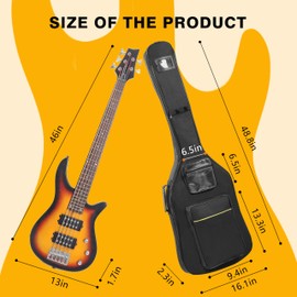 PPOPPO Bass Guitar Gig Bag & Electric Bass Guitar Case with Neck Fixed Strap, 0.35" Padding, Water-Resistant Oxford Fabric, Soft Guitar Backpack Case with Adjustable Shoulder Straps & Back Hanger Loop