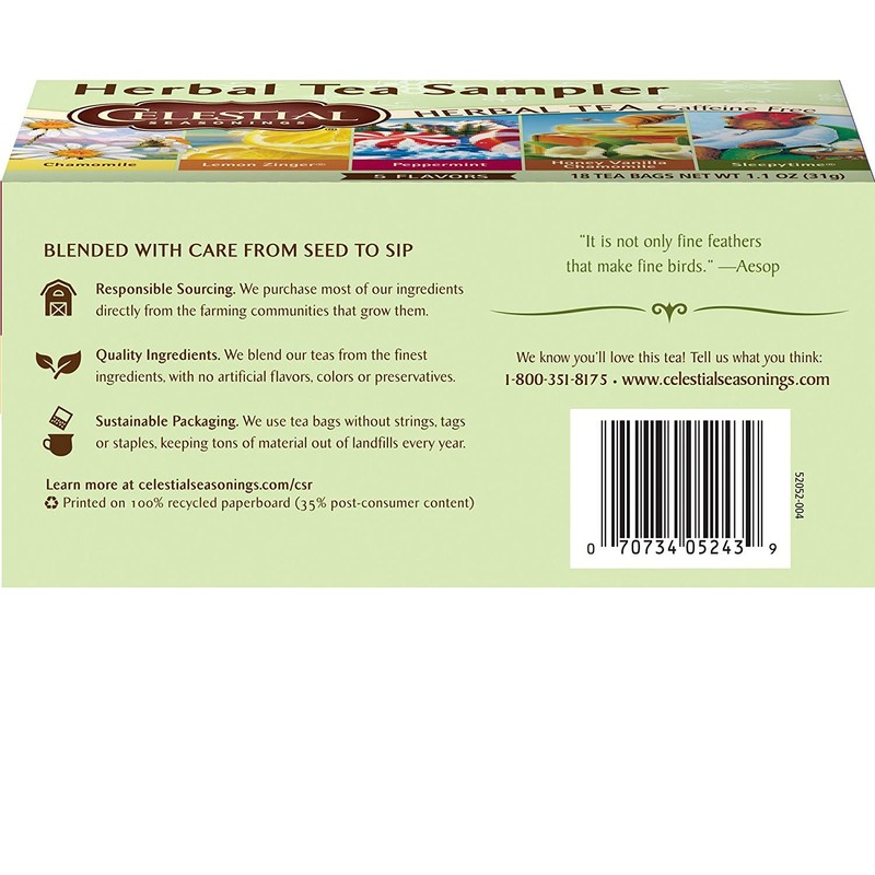 Celestial Seasonings Herbal Tea, Tea Sampler, 18 Count (Pack of
