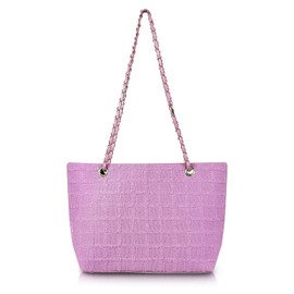 FuninCrea Tote Bag Handbags for Women with Zipper and Removable Leather Chain Shoulder Strap, Women Shoulder Bag Large Shopping Bag Casual Women's Totes Square Lattice Design (Pink)