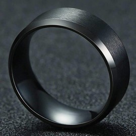 8mm Brushed Matte Black Titanium Stainless Steel Classical Simple Plain Ring Wedding Band (stainless-steel, 11)