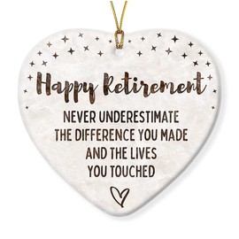 Tiny Detalles Happy Retirement Ornament 2024, Retirement Gifts for Women, Men, Coworker, Boss, Friends, Retirement Christmas Ornament 2024, Ceramic Retirement Party Decorations
