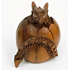 Brown Dragon Egg (Hatching Dragon) Hand Carved Wooden Sculpture Figurine Statue Gift - Small as Exotic and Unique Table Decoration, Home Decor, OOAK Gift ideal for Christmas (no 80)