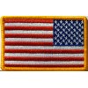 Fast Service Designs USA Flag   LEFT 3 X 2  Iron On Patch  AMERICAN Emblem Gold  Border #14