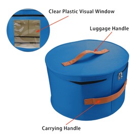 VanlonPro Large Hat Storage Box for Women & Men, 16" D x 10" H Hat Box Organizer，Foldable Round Travel Hat Boxes with Dustproof Lid, Stuffed Toy Storage Bin Bag (Ultramarine Blue)