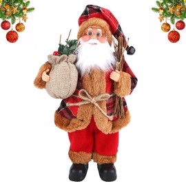 32cm Realistic Santa Claus Figure Standing Traditional Red Santa Claus Figure Xmas Decoration Ornament Doll for Window Table Home Display Christmas Party Decoration Santa Claus A