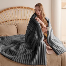 Lanqinglv Cuddly Fluffy Blanket, Grey, Thick Cuddly Blanket, Plush Flannel Blanket, Soft Warm Winter Couch Blanket, Throw Blanket, Sofa Blanket, Bedspread for Bed, Couch, 130 x 150 cm