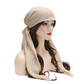 ZLYC Chemo Headwear Pre Tied Head Scarf for Women Lightweight Beanie Hat Skull Cover Cap Headwraps(Solid Beige)