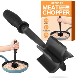 Aorange Meat Chopper, Professional Heat Resistant Nylon Meat and Potato Masher, Ground Beef Chopper Tool, Meat Chopper for Ground Beef, Hamburger Meat, Turkey and More, Non-Stick Cookware, Black