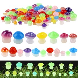 126pcs Luminous Mini Resin Mushroom Figurines, Glow in The Dark Tiny Statue Diverse Little Mushrooms Bulk for Dollhouse Decor Small Trinkets Fairy Garden Landscape Aquarium Craft Toys (Colorful)