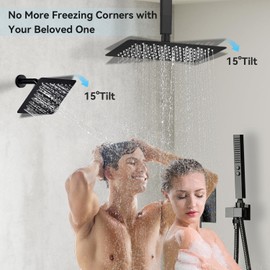 Shower Faucet Sets Matte Black Shower System,Bostingner Five Function Diverter Shower Faucets with 2 in 1 Handheld,10'' Ceiling Mount and 6’‘ Wall Mount Shower Head Rainfall Shower Set with Valve