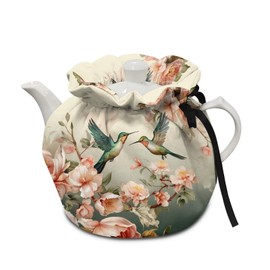 HUISEFOR Floral Hummingbird Tea Cosy for Small Teapot Farmhouse Insulated Tea Cozies Machine Washable Tea Kettle Dustproof Cover Cloth Soft Fabric Teapot Cosy Tabletop Kitchen Decorations