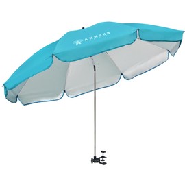 AMMSUN XL Chair Umbrella with Universal Clamp Adjustable 52 inches and 360-degree Swivel UPF 50+, Portable Clamp on Camping or Beach Chair, Stroller, Wheelchair, Golf cart, Bright Blue, Large-sized
