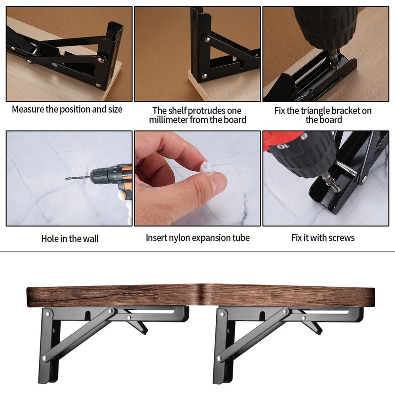 Folding Console, Heavy Duty Hinges Foldable, Angle Shelf Brackets, Iron