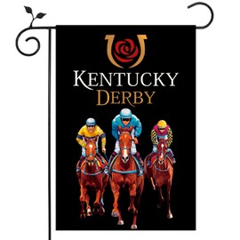 Nepnuser Kentucky Derby Garden Flag Jockey Run for The Roses Horse Racing Party Decoration Double Sided Lawn Front Yard Sign (Black)