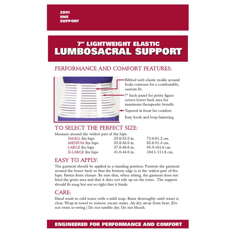 OTC Lumbosacral Support, 7-inch Lower Back, Lightweight Compression, Elastic, White,