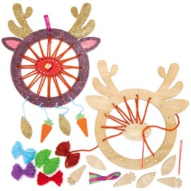 Baker Ross AX520 Reindeer Wooden Dreamcatcher Kits - Pack of 4, Create Your own Dream Catchers for Kids Arts and Crafts, Wall Decorations and an Introduction to Sewing