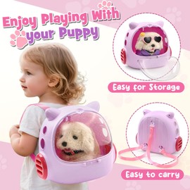 Tacobear Dog Toy Children Running and Barking, Electric Plush Dog with Lead Dog Cage Dog Coat Interactive Pet Cuddly Toy Play Dog Gift Toy for Girls 3 4 5 6 Years