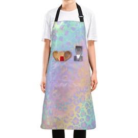 xigua Holographic Leopard Print CookingBaking Apron, Adjustable Neck and Large Pockets for Women Men | Chef, Suitable for Home Kitchen, Cafe, Outdoor BBQ or Grill, etc. 34.7inx26.7in