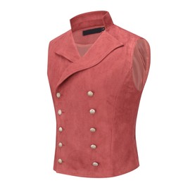 YFFUSHI Mens Double Breasted Suede Dress Vest Gothic Steampunk Prom Party Velvet Waistcoat