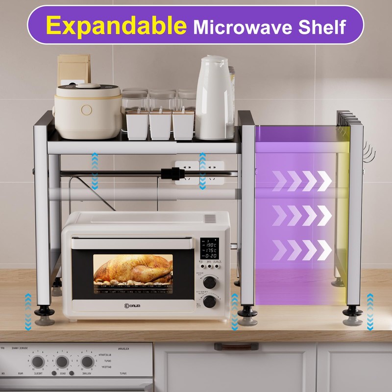 Virvia Extendable Microwave Oven Rack, Microwave Shelf Adjustable Over Microwave