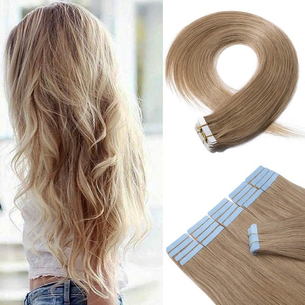 Hairro Tape in Human Hair Extensions 12 Inch Short Straight 100g 40pcs/pack #27 Dark Blonde Thin Silky Seamless Skin Weft Glue in Human Hairpieces