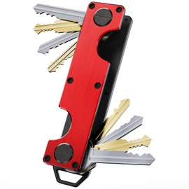 Key Organizer Key Holder Compact Key Case Minimalist Metal Key Chain Key Holder for Keychain Secures 8-10 Keys EDC, Red, Slim