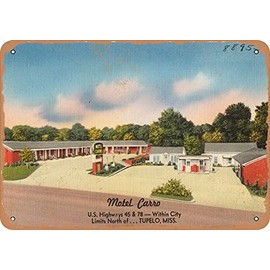7 x 10 METAL SIGN - Mississippi Postcard - Motel Carro, U.S. Highways 45 & 78 - Within city limits North of. T - Vintage Rusty Look